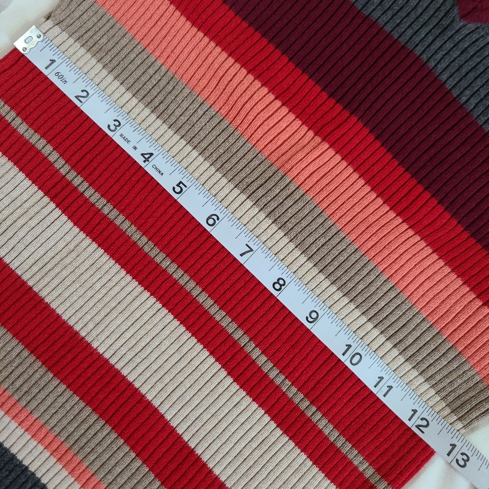 ❤️VGUC St. John's Bay V-Neck Red/Grey/Cream Ribbed Long Sleeve Knit Sweater, M - Picture 7 of 15